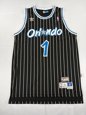 adidas Orlando Magic Black Pinstripe Jersey with Blue Accents